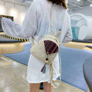 Ethnic Tassel Decor Travel Backpacks Women Straw Shoulder Knapsack (White)