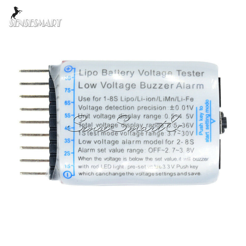 1-8S Lipo/Li-ion/Fe Battery Voltage 2IN1 Tester Low Voltage Buzzer Alarm New