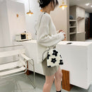 Women Plush Shoulder Crossbody Bag Mini Drawstring Clutch (Flower Printed)