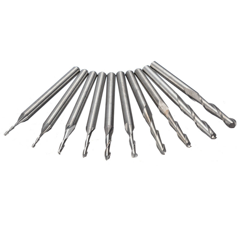 10pcs 1/1.5/2.0/2.5/ 3.175mm Carbide Ball Nose End Mill CNC Engraving Router bit