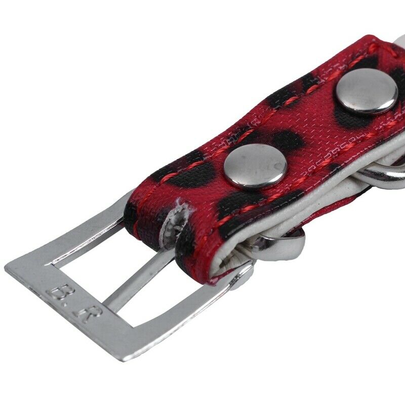 Adjustable PU leather Red Leopard collar for dogs cats size XS