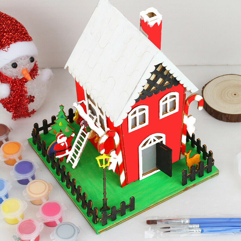 Christmas Ornamental Wooden Christmas House LED Light Strip Xmas Decoration