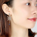 Crystal Rhinestone Spider Web Long Earring Stud Net Punk Pierced Ear Halloween