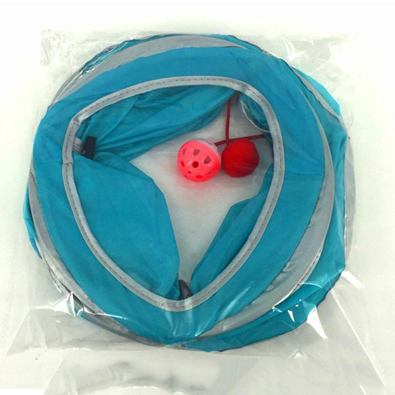 Foldable Cat Tunnel Cat Tent Cloth Two Suspend Balls for Kitten Fun Blue