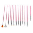 Set of 15 brushes for nail , pink