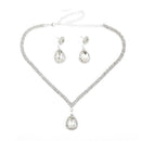 Wedding Prom Bridal Crystal Diamante Tear Drop Necklace Earrings Jewelry Set