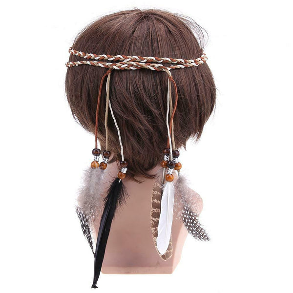 Women Peacock Feather Hair Accessories Headdress Bohemian Knitted Head Band A#S