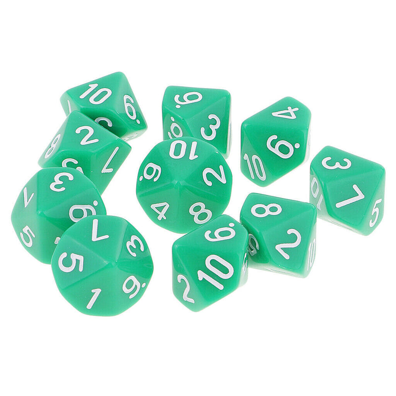20 Pieces Acrylic Blue Green Multi-sided Dices D10 Die for Party Casino Pub