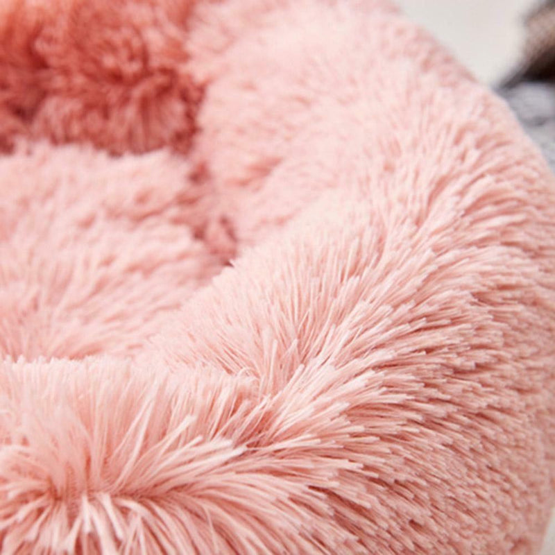 Round Soft Dog Bed Plush Kennel Nest Velvet Folding Pet Mat (Light Pink M)