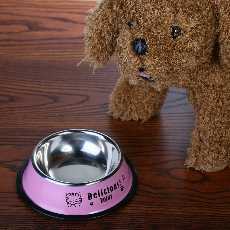 Stainless Steel Anti-skid Dog Cat Food Water Bowl Pet Feeding Tool Pink A