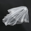 White Woman Bridal Veils Wedding Veils 2 Layers Handmade Beaded Edge with C