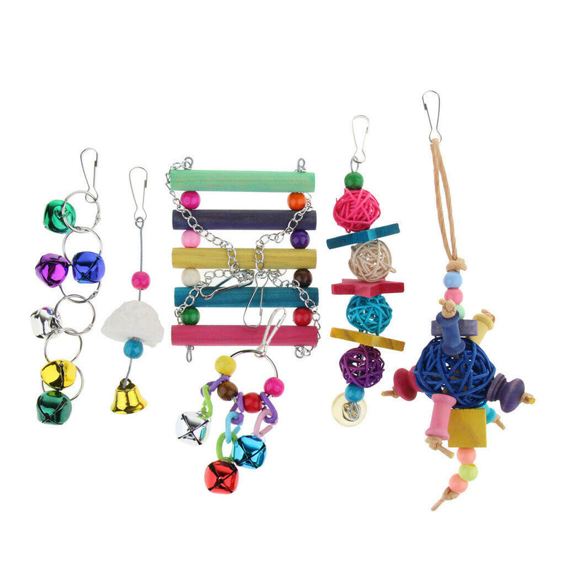 6pcs Parrot Toys Set Chewing Swing Rattan Ball String Bells Perches