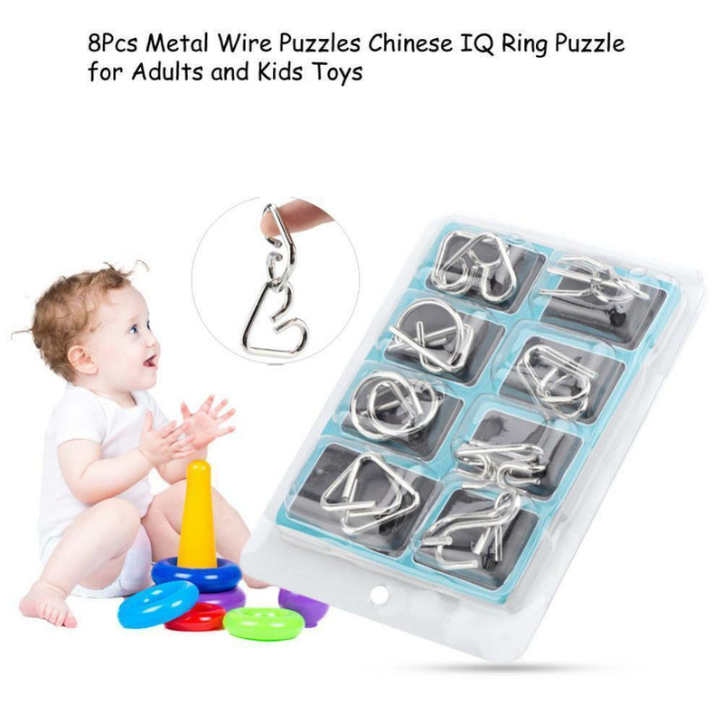 8Pcs/set Metal Wire Puzzle Brain Teaser Game IQ Mind Test Toys for Kids Adults