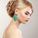 Hollowed Leaf Dangle Ear Stud Elegant Women Drop Earrings Jewelry (Green)