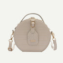 Women Round Shoulder Bag Alligator PU Circle Zip Crossbody Handbag (Beige)