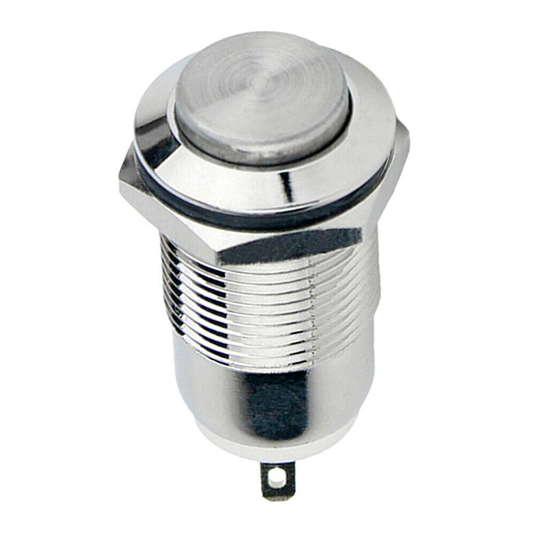 12mm 36V/2A Latching Metal Steel Push Button Switch ON/OFF Flat 2-pins