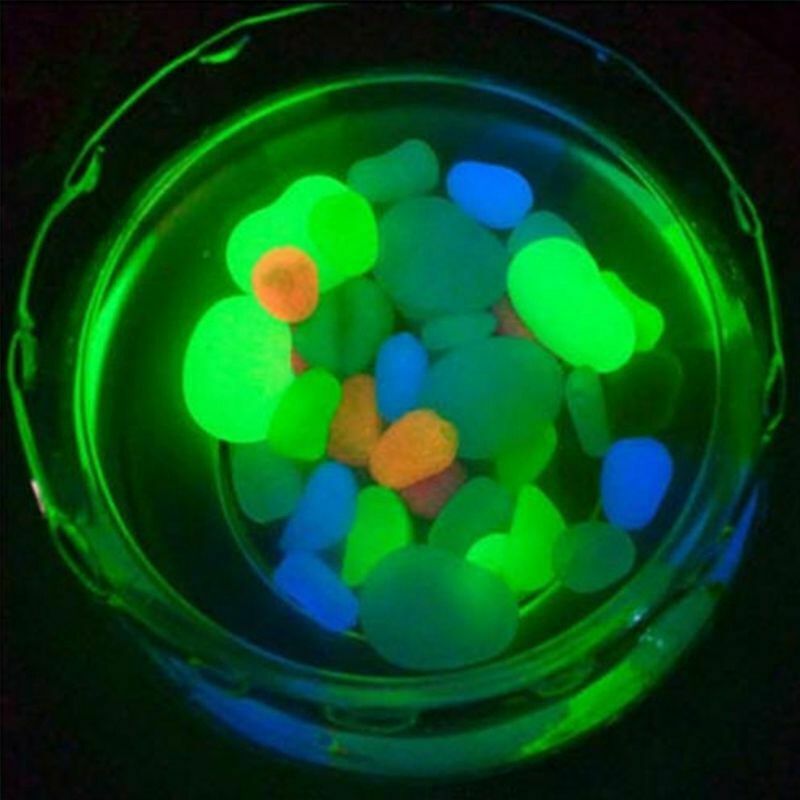 100Pcs Glow in the Dark Pebbles Artificial Stone Walkway Aquarium Fish Tank G7Z1