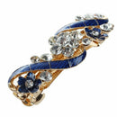 Woman Girl Blue Flower Shiny Rhinestone Barrette French Hair Clip