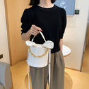 Alligator PU Bucket Bag Women Chain Shoulder Crossbody Handbag (White) A