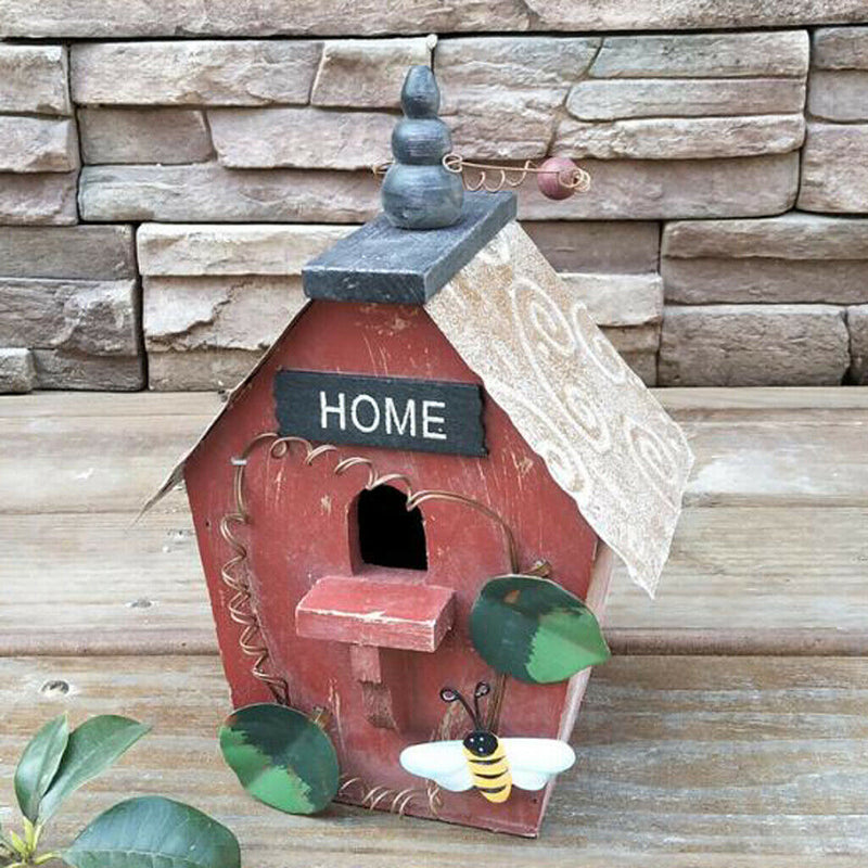 2pcs Natural Wood Decorative Birdhouse, Hanging Wooden Garden Bird House for