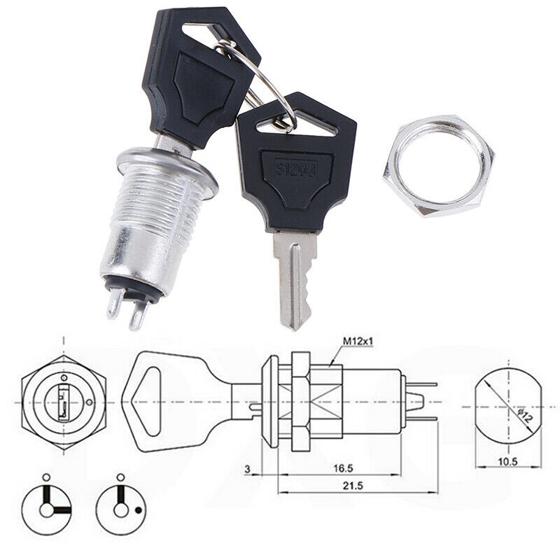 1pc 12mm Mini Key Switch ON/OFF Lock Switch KS-02 KS02 Electronic Switch 3A  Kw