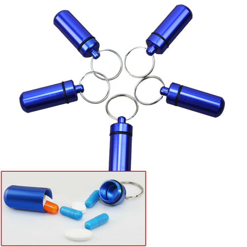 Durable 5pcs Waterproof Aluminum Medicine Pill Box Holder Keyring Container