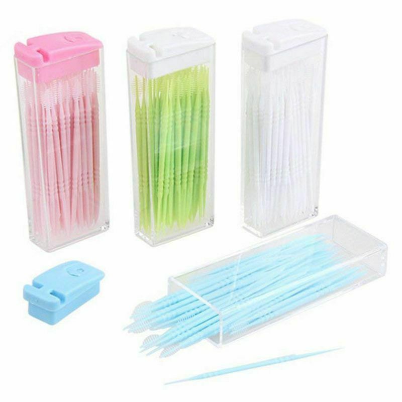 50 Pcs Plastic Toothpicks 2 Way Tooth Picks Interdental Brush Cleaners Port T3X8