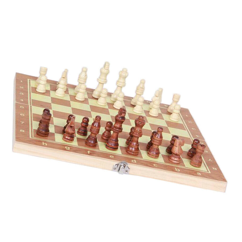 Folding Wood Chess Set Travel Handcrafted Board Backgammon 34x34cm
