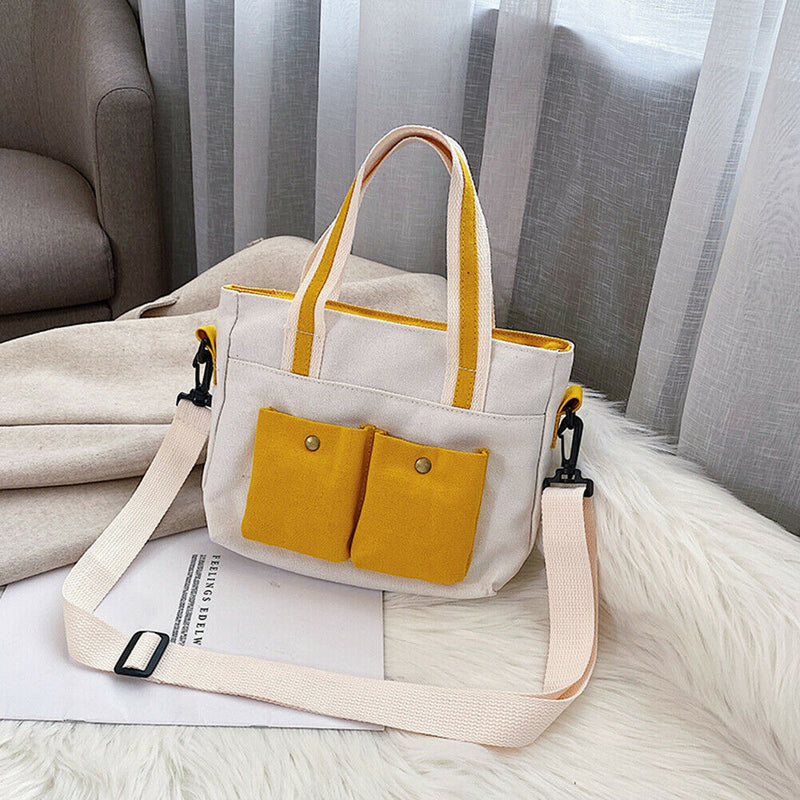 Women Handbags Canvas Shoulder Messenger Crossbody Bag Casual Tote (Yellow)