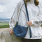 Women Canvas Denim Crossbody Bags Pure Color Flap Shoulder Bag (Dark Blue)
