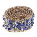 Beaded Bridal Motif Rhinestone Wedding Appliques W/ Faux Sapphire for Crafts