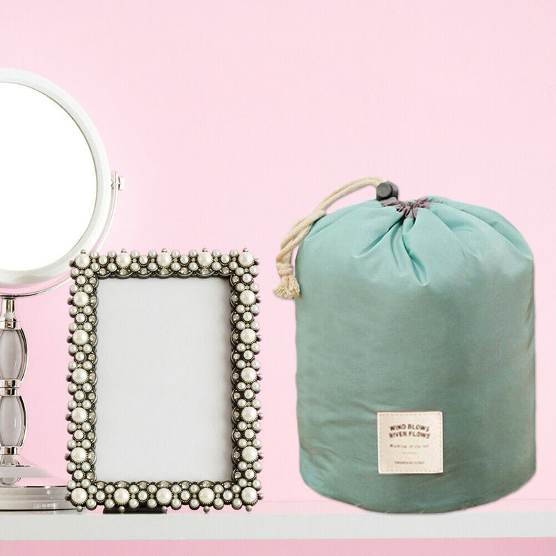 Nylon Drawstring Travel Cosmetic Bag Makeup Toiletry Organizer (Sky Blue) A