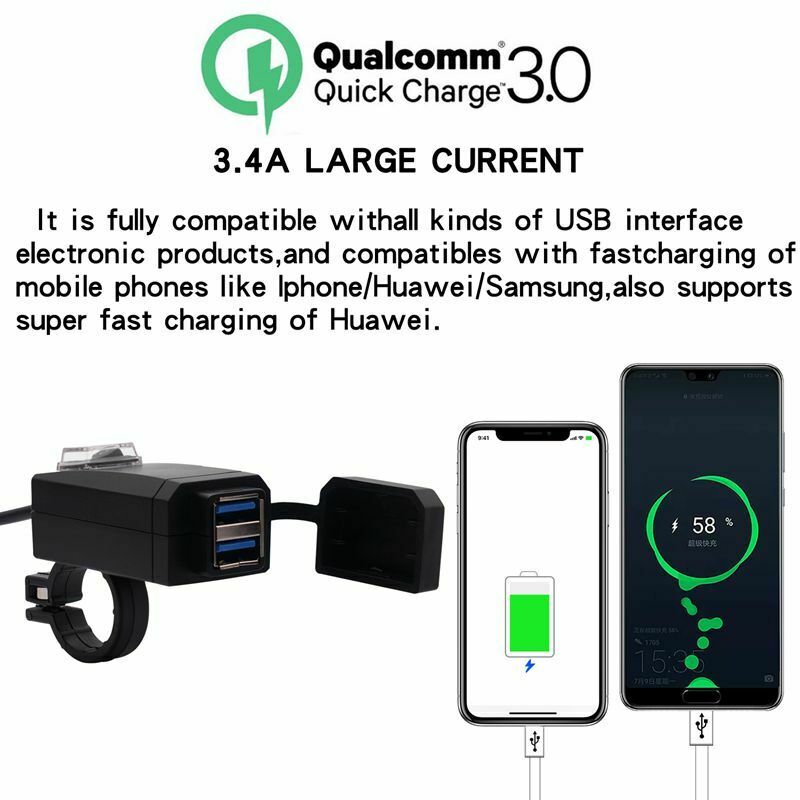 Motorcycle Handlebar Usb Charger Qc3.0 Moto Charger Car Waterproof Large Po M7Q6