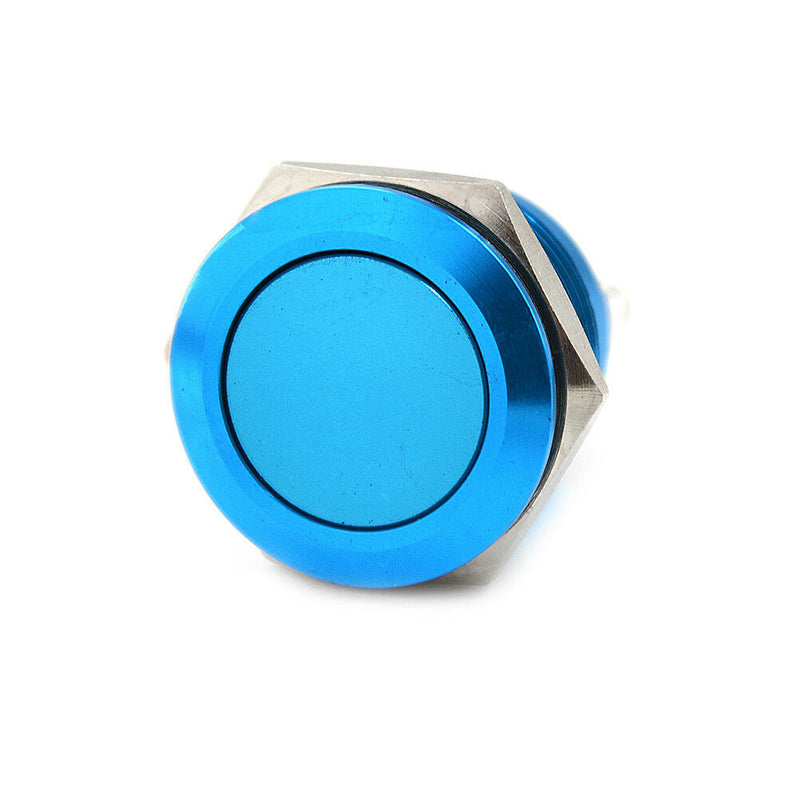 1PC 19mm waterproof blue momentary metal push button switch flat top!QFSHW.AU