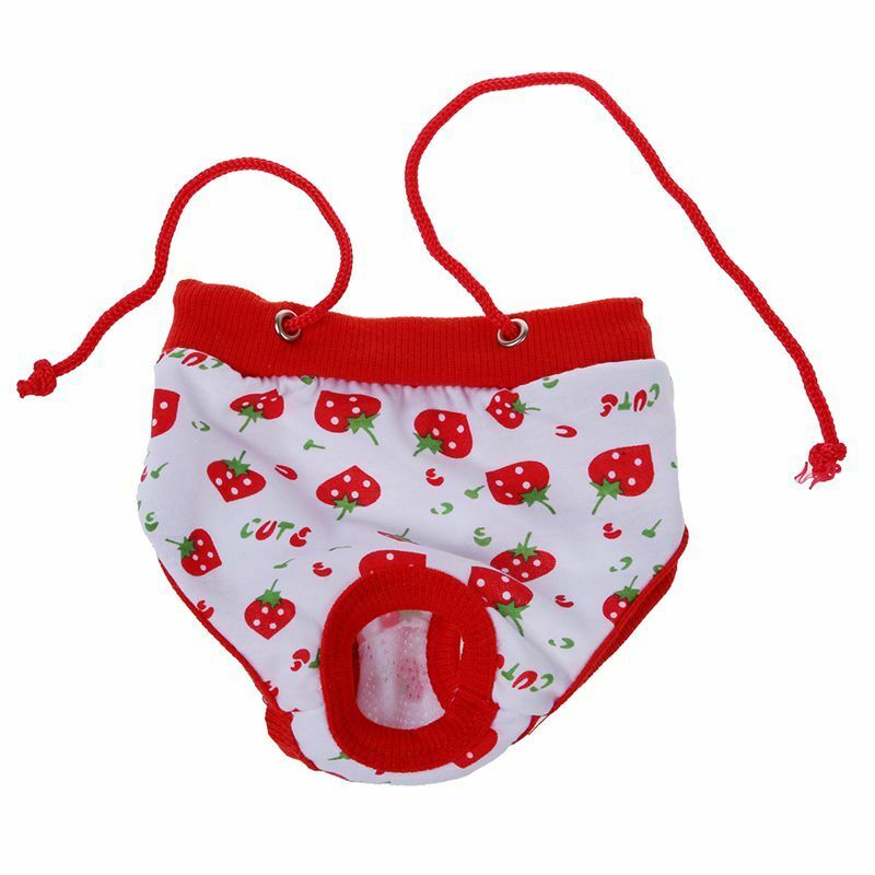 Small Female Pet Puppy Dog Clothes Physiological Sanitary Diaper Pant Red+W W5S1