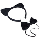 Halloween Black Plush Fluffy Cat Ear Hair Bands Bow Tie Tail Animal Costume Q2A7