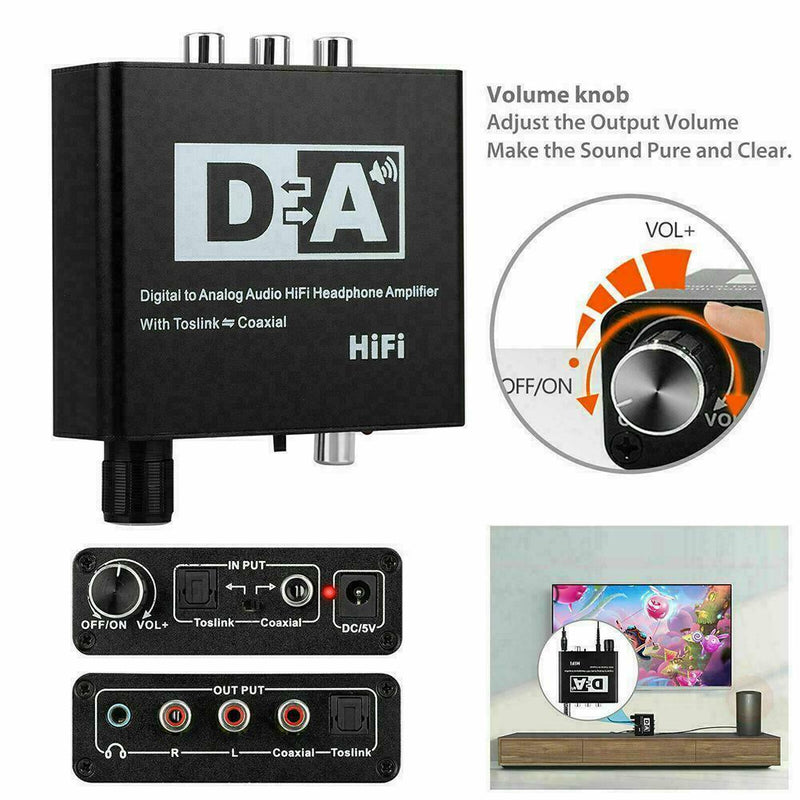 Optical Toslink Coaxial Digital to Analog Audios Converter AUX Adapter Jack N1K3