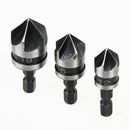 3PC1/4 Hex 5Flute 12-19mm Countersink Drill Bit for Wood Metal Quick Change