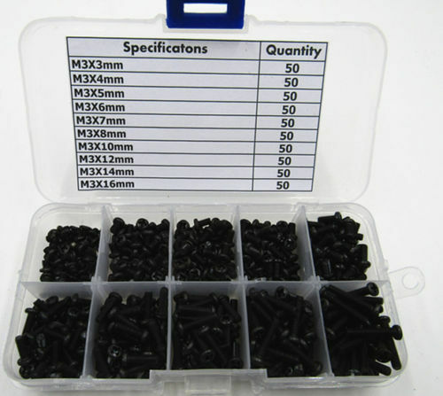 M3  Phillips Cross pan head black Machine screws Assortment Kit 500 pcs