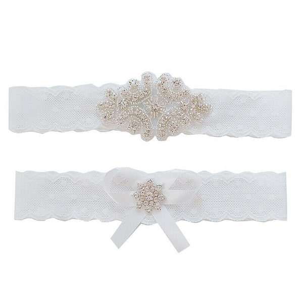 2pcs Wedding Garter Rhinestone Bow Lace Leg Ring White Sexy Garters Thigh Gift,a