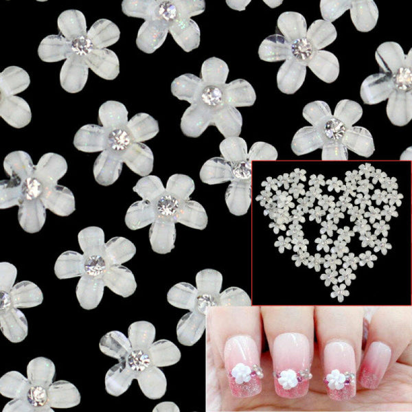 40 Pcs Women's Crystal Rhinestone Decor Flower Design Nail Art Tips DIY Manicure