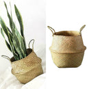 20cm Seagrass Wicker Basket Foldable Plant Pot Nursery Laundry Storage Bag Z7W3