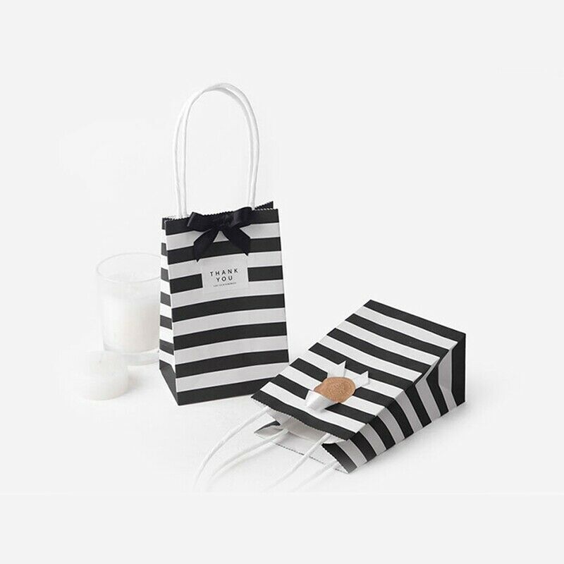Striped White Kraft Paper Bag Korean Packaging Small Gift Carry Bag Special F7I6