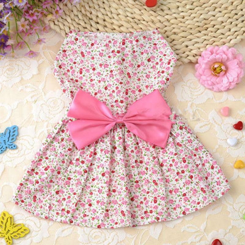 Pet Dog Cat Floral Dress Skirt Puppy Costume Apparel Clothes Party Pink M