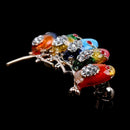 Colorful Enamel Five Birds Brooch With Crystal Rhinestones Collar Clip Dres