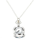Blue Butterfly Print Hunter Round Case Necklace Pocket Watch for Ladies