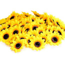 50Pcs Artificial Yellow Sunflower Heads 2.8 inch Fabric Floral For Home Dec