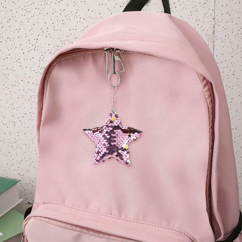 Colorful Sequins Keychain Star Shining Girl Backpack Jewelry Gifts (Pink) A