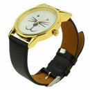 Women's Cat Beard Synthetic Leather Bracelet Wrist Watch Black