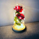 Beauty Rose and Beast Led Light With Fallen Flower Petals in a Glass Dome O
